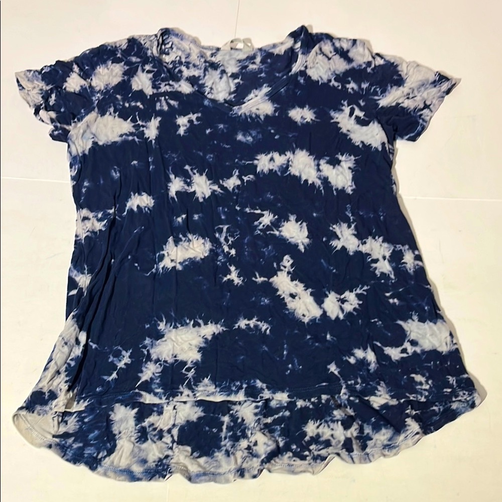 Tryst by Matthew navy blue tie dye v-neck tee t-shirt medium made in USA summer